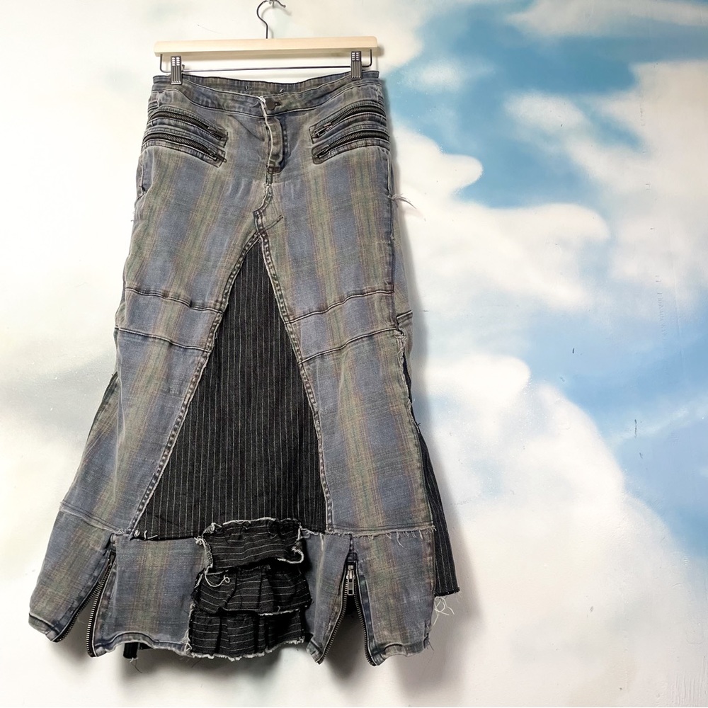 Upcycled denim maxi skirt